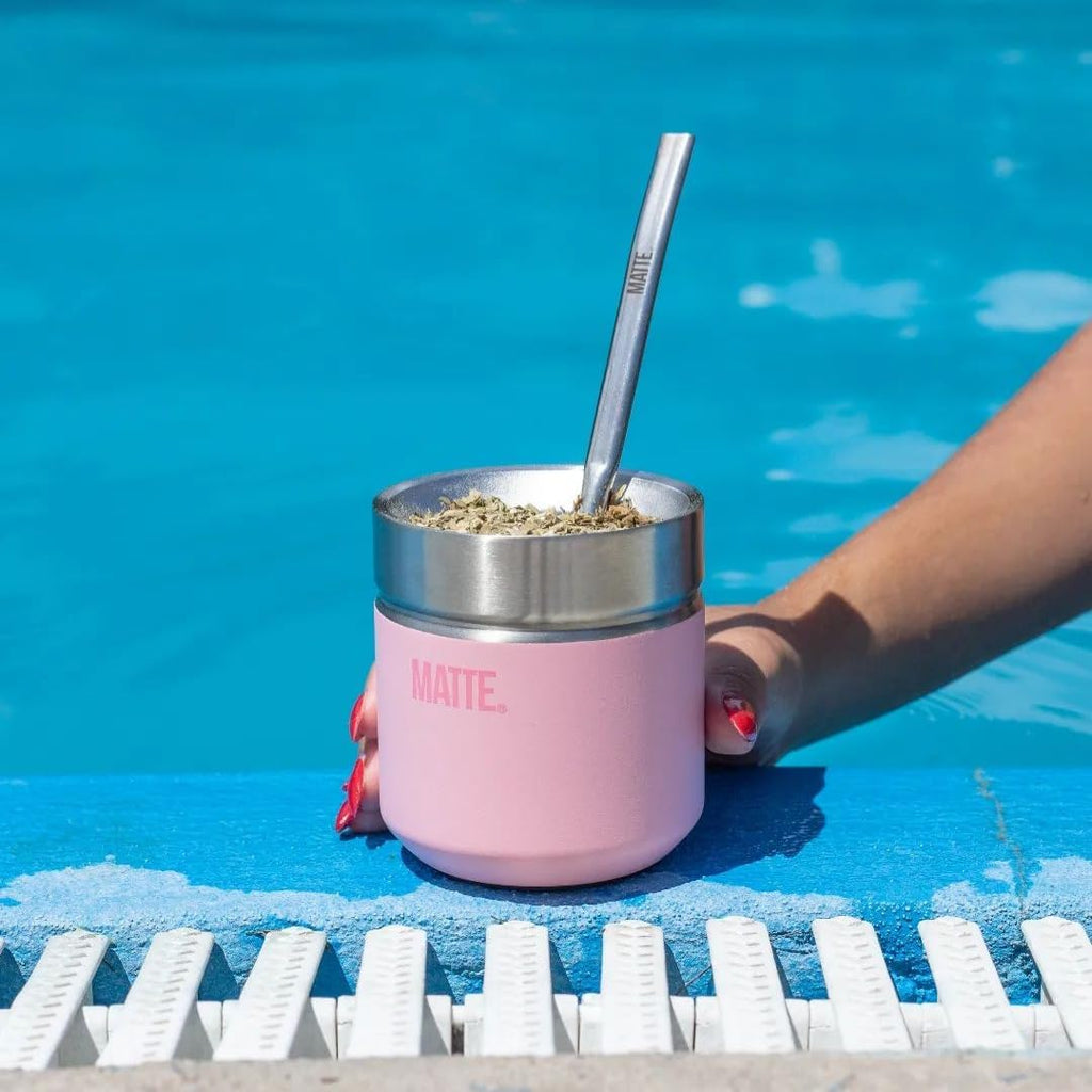 Matte 6.5 oz Yerba Mate Gourd and Bombilla Set - Includes DS Pro Box - BPA Free Yerba Mate Set Kit with Mate Straw, Elegant Design, Non-Slip Base (Pink)