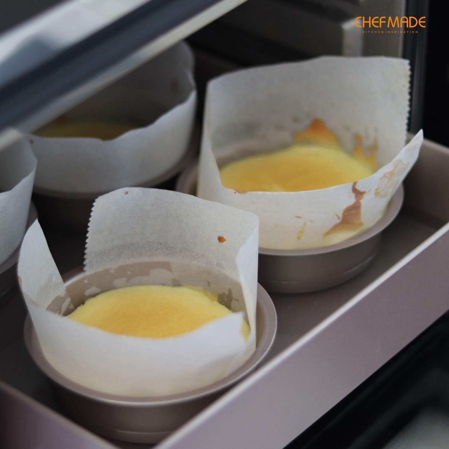 CHEFMADE Mini Cheese Cake Pan Set, 4-Inch 4Pcs Non-Stick Round Cake and Loaf Bakeware for Oven and Instant Pot Baking (Champagne Gold)