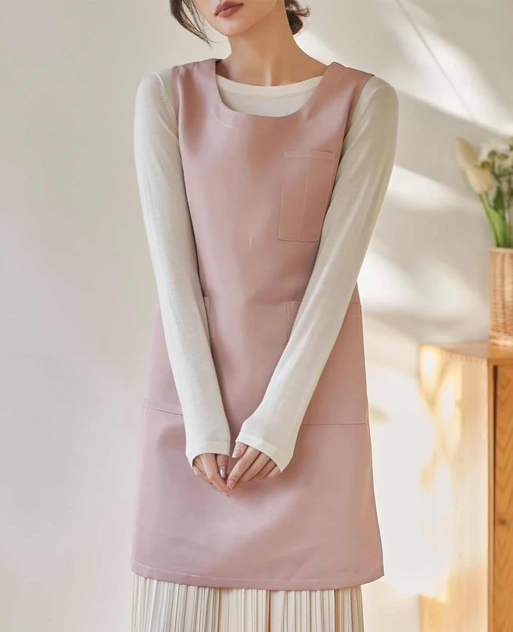 Women Cobbler Apron Japanese Style Aprons with 3 Pockets for Work Chef Kitchen