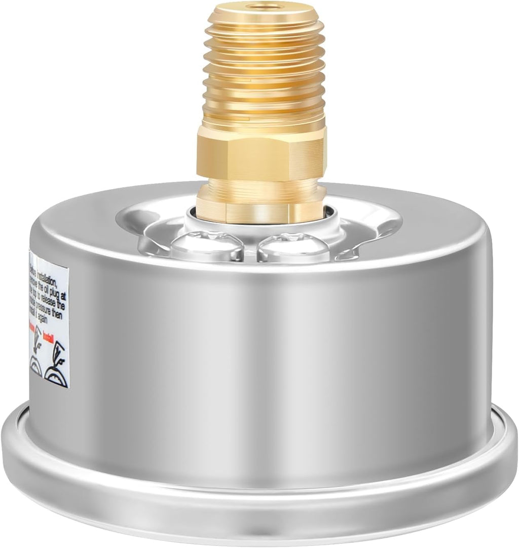 MEASUREMAN 2" Dial Size, Liquid Filled Pool Filter Pressure Gauge, 304 Stainless Steel Case, 0-60psi/420kpa,1/4" NPT Center Back Mount