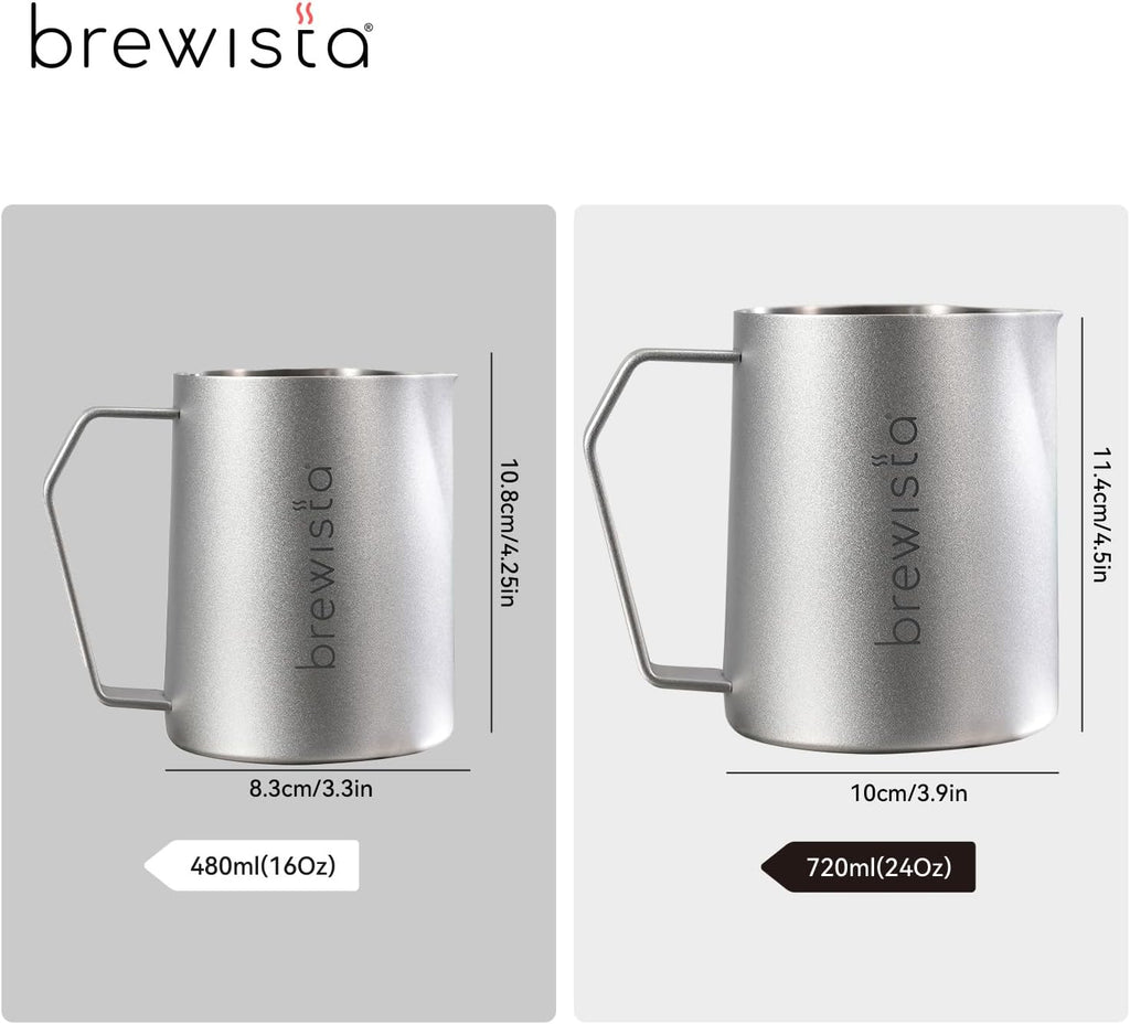 Brewista Precision Milk Frothing Pitcher, Steaming Jug, Coffee, Espresso Machine Accessories for Barista, Latte Art, Cappuccino, Stainless Steel Cup, 24 oz/720 ml, Silver