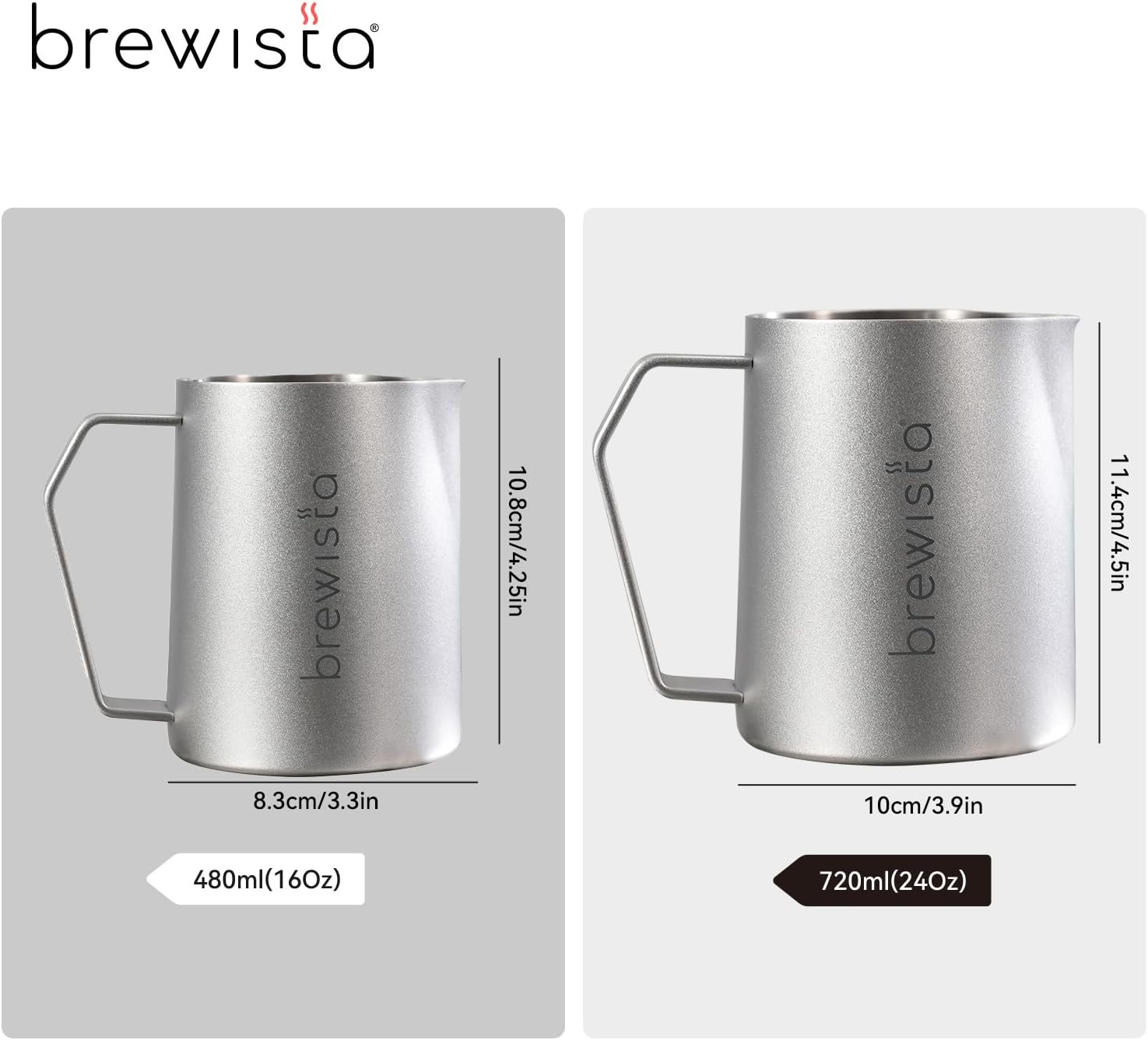 Brewista Precision Milk Frothing Pitcher, Steaming Jug, Coffee, Espresso Machine Accessories for Barista, Latte Art, Cappuccino, Stainless Steel Cup, 24 oz/720 ml, Silver
