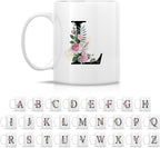 Retreez Initial A-Z Floral Botanical Bouquet Alphabet Monogrammed Monogram Mug 11 Oz Ceramic Tea Coffee Mugs - Appreciation Thank You Wedding Birthday Gifts for her friend coworker sister - L Initial