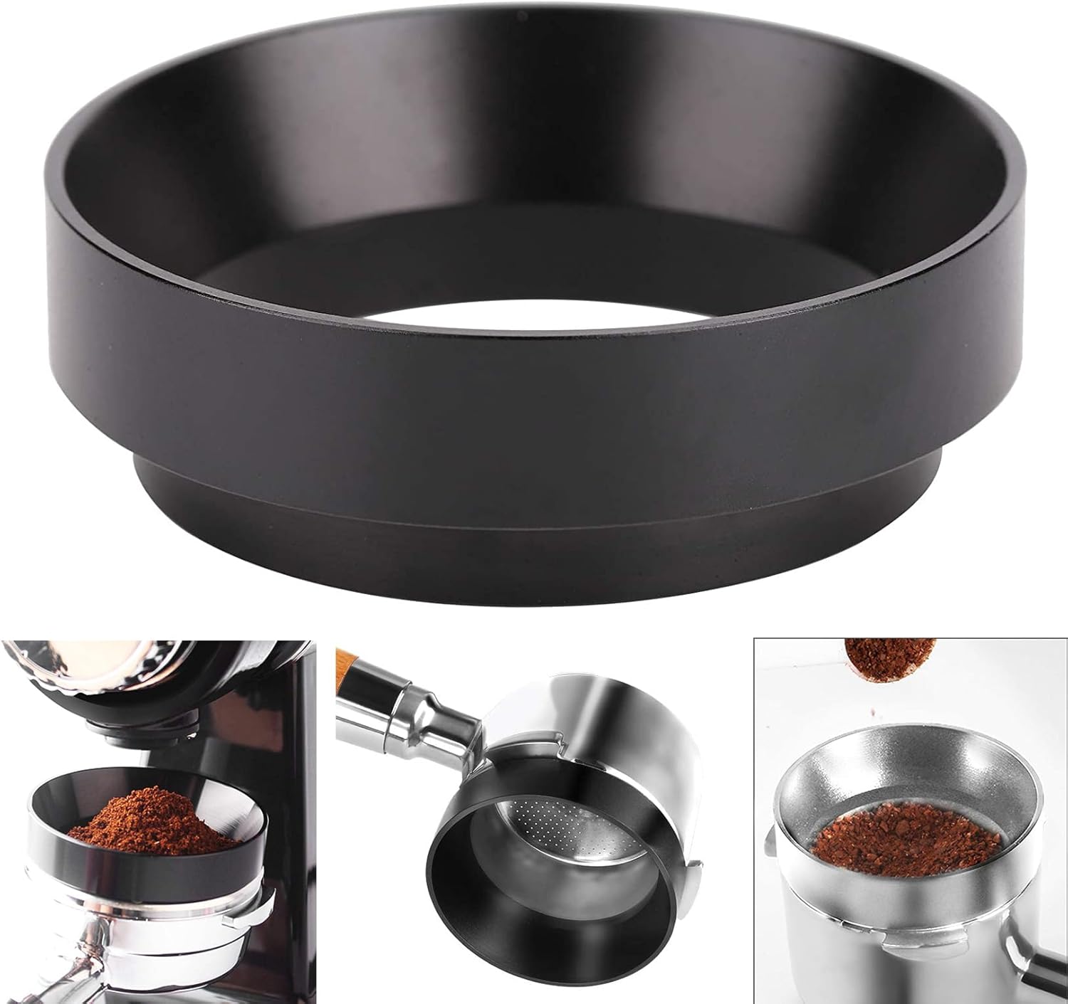 1pc Espresso Dosing Funnel 51/53/58mm Coffee Dosing Ring Aluminum Espresso Distribution Coffee Tool for Home Coffee Bar Shop College Dorm Room Apartment Essential Coffee Accessories (53mm, Silvery)