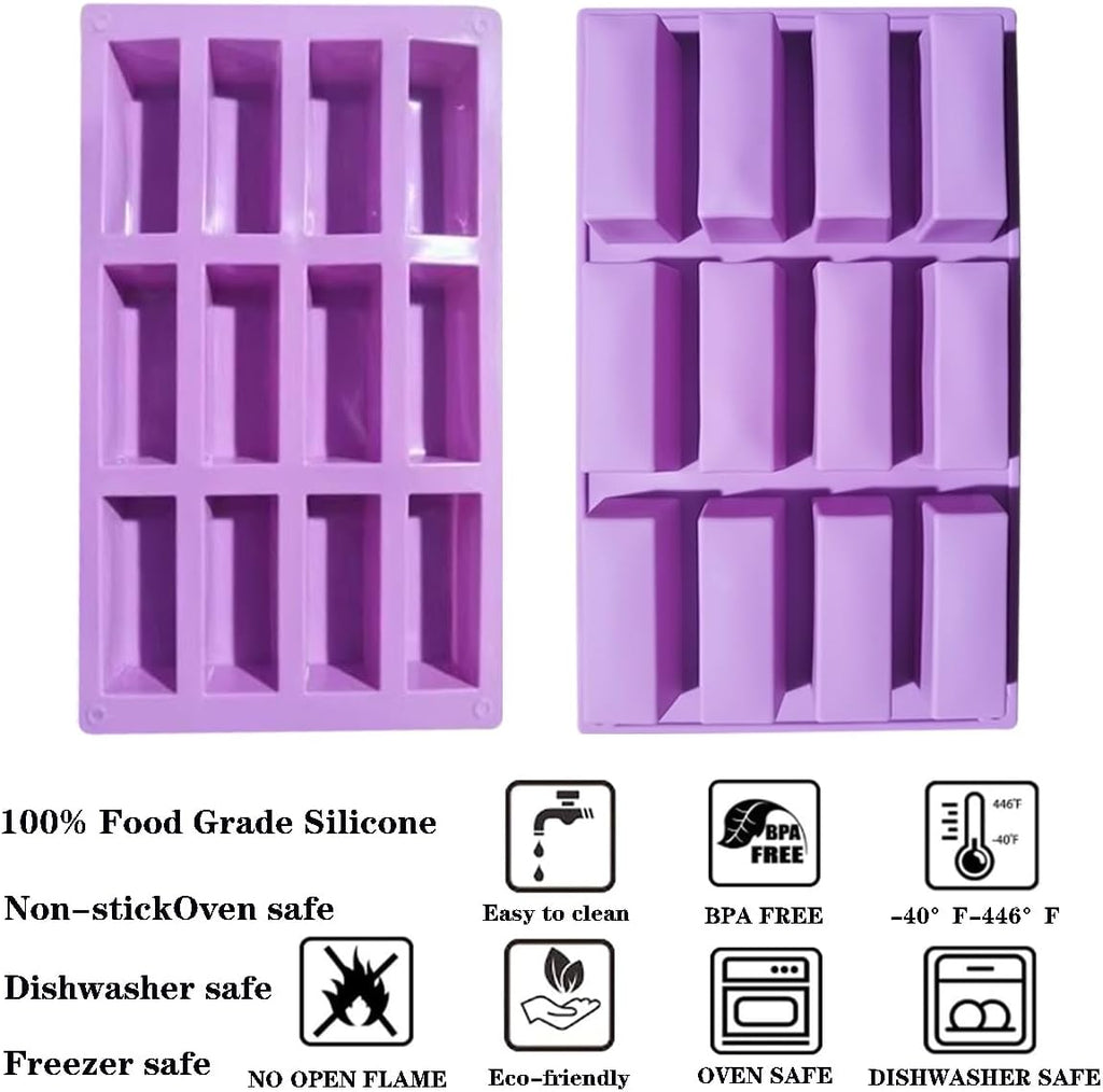 3Pcs oat bar mold - 12rectangle silicone molds - Chocolate silicone mold for baking candies/energy bars, cheesecake, dried fruit cereal cookies (3, purple)