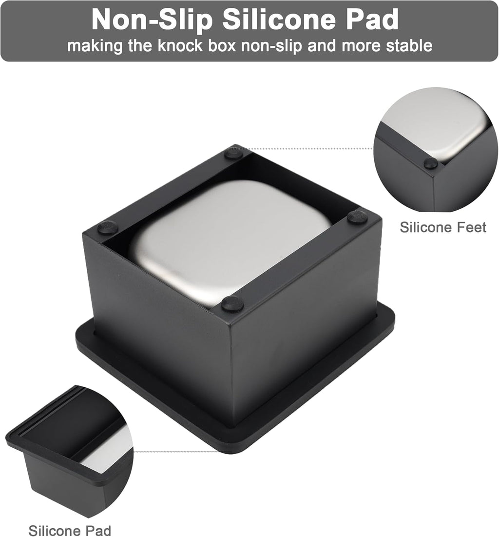 Espresso Knock Box, Coffee Knock Box for Espresso Grounds Disposal, Large Capacity, Equipped with Noise, Reduction Rubber Ring & Steel Holder, Ideal Tool for Espresso Machines, Black (Small)