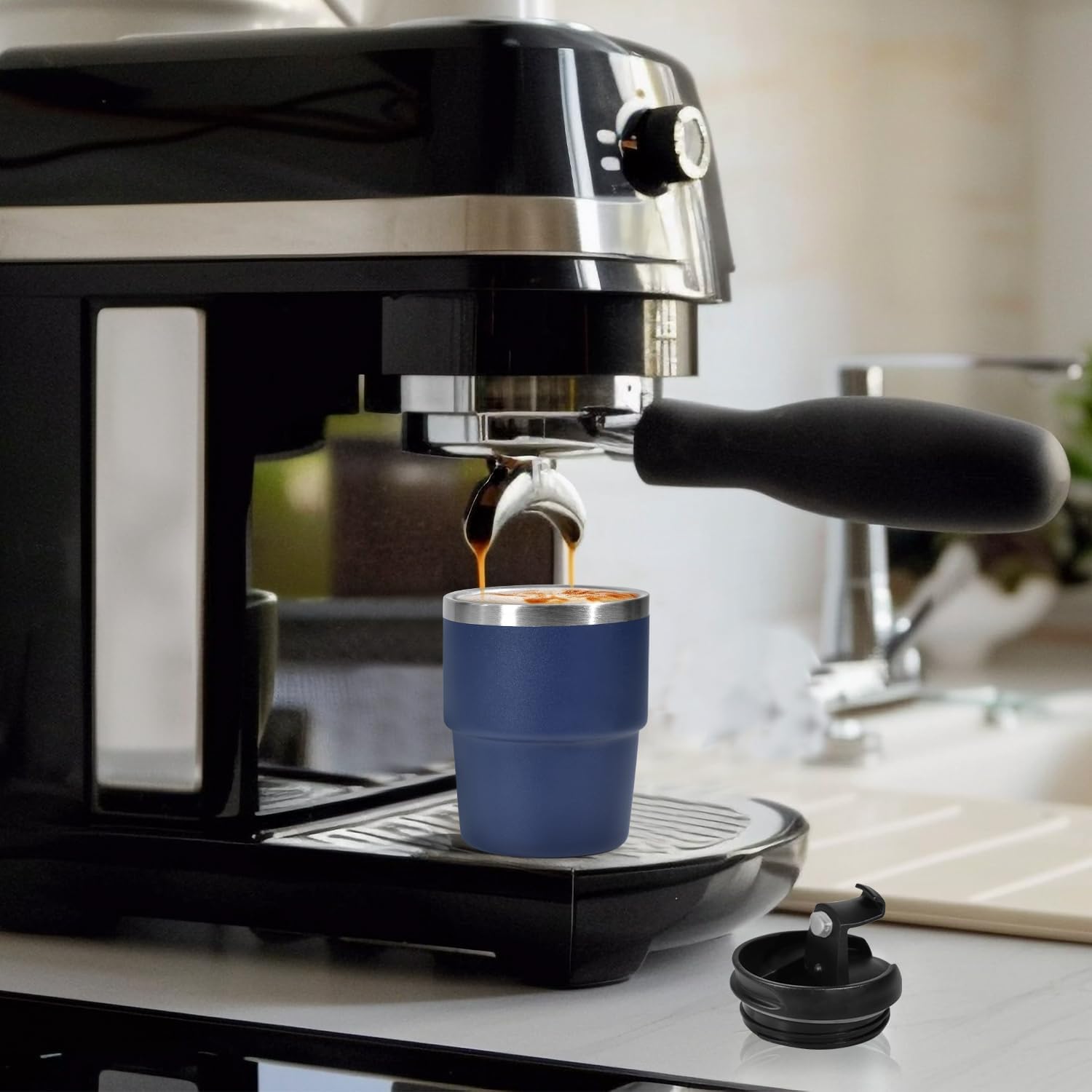 6oz Vacuum Insulated Espresso Cup Set of 2, Espresso Shot Cup for Coffee, Double Wall Stainless Steel Mini Tumbler Shot Glasses with Lid, Mini Coffee Cup