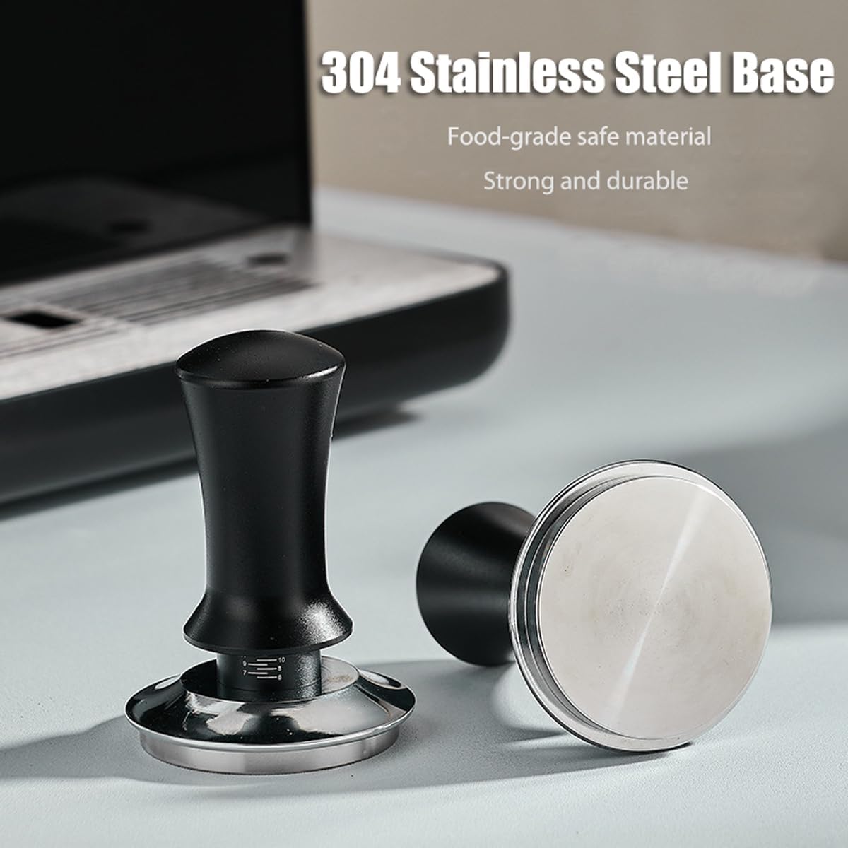 51mm Espresso Tamper and Stirrer Set, Adjustable Spring Loaded Calibrated Coffee Tamper Barista Accessories Kit, Black