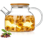 Glass Teapot 34oz/1000ml, Stovetop & Microwave Safe Borosilicate Tea Pot,Clear Teapot with Strainer, Glass Tea Kettle with Wooden Lid for Loose Leaf、Fruit Tea and Fragrant Tea