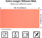 Silicone Mats for Kitchen Counter, Nonslip Silicone Mats for Crafts Countertop Protector Heat Resistant Mat (Coral, 78.7"L x 15.7"W)