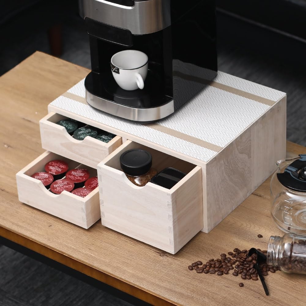 Kitchen Storage Organizer with 3 Drawers for Coffee Brew K Cup/Coffee Pod Holder - Office Organization Drawer for Desk, Multi-Purpose Mini Wood Cabinet Countertop Stand Shelf CF2D3C White
