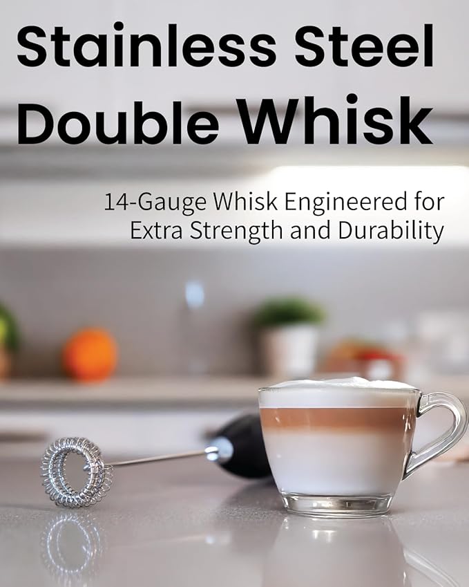 Elementi Milk Frother Wand with Double Whisk - Coffee Frother Electric Stirrer - Matcha Whisk & Drink Mixer Handheld - Hand Held Electric for Coffee (Purple)