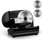 Meat Slicer, Techwood 200W Electric Food Slicer with Removable 9” Stainless Steel Blade, Deli Fruit Vegetable Cutter with Adjustable Knob for Thickness, Food Carriage & Non-Slip Feet, Double Blade