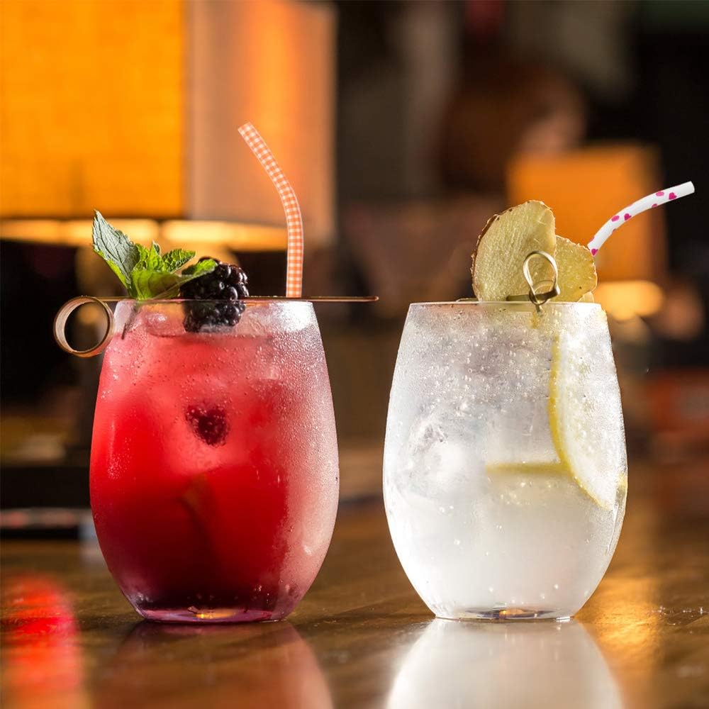 50 Pack Bent Reusable Straws, BPA-Free, 9" Colorful Hard Plastic Stripe Drinking Straw for Mason Jar Tumbler, Family or Party Use With Cleaning Brush