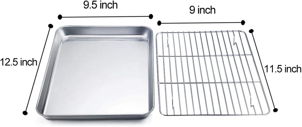 TeamFar Baking Tray and Rack Set, Stainless Steel Baking Pan Cookie Sheet with Cooling Rack, 12.5 x 10 x 1 inch, Non Toxic & Healthy, Easy Clean & Dishwasher Safe