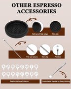 51mm Espresso Accessories Kit, 350ml Milk Frothing Pitcher, Espresso Tamper, WDT Tool & Puck Screen, Dessert Spoons, Tamper Mat, Latte Art Pen &16 PCS Coffee Decorating Stencils