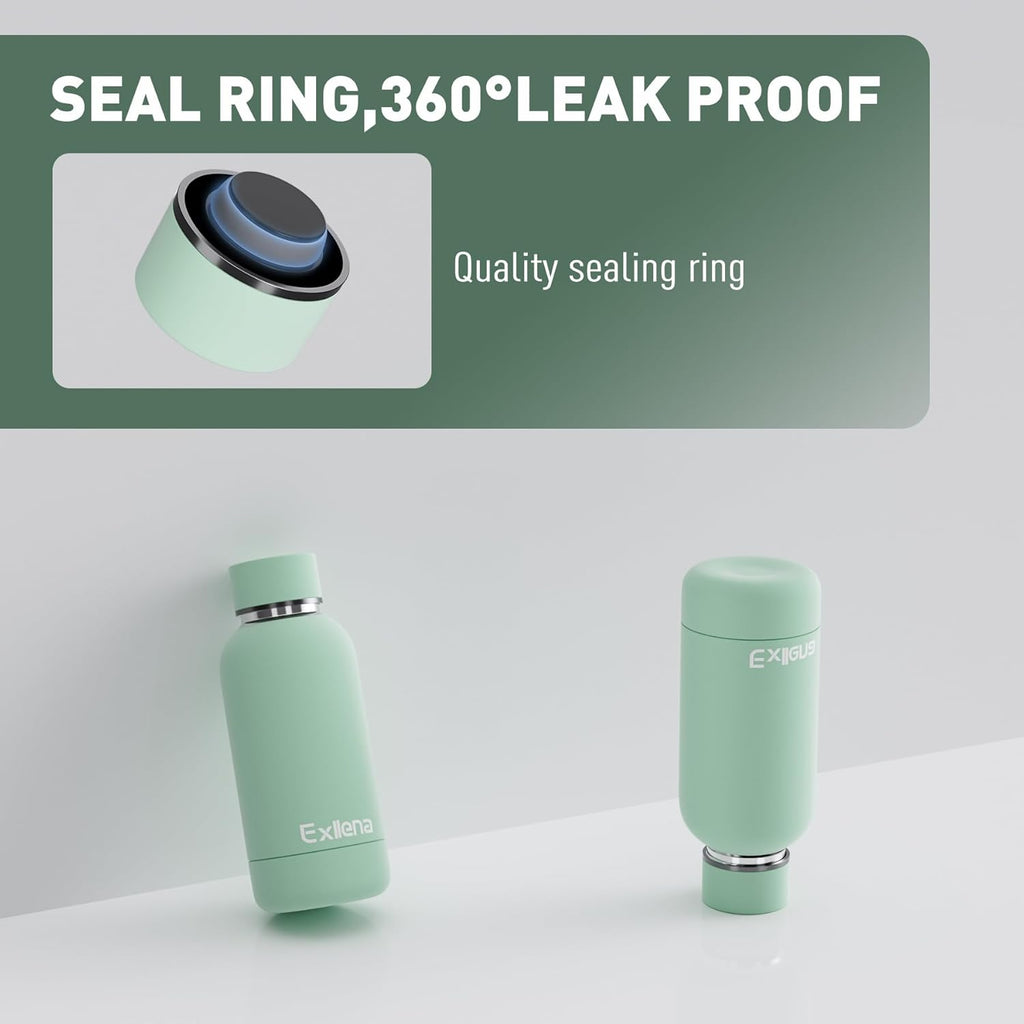 Small Water Bottle 12oz with Clip, Double Wall Stainless Steel Vacuum Small Insulated Water Bottle Keeps Drinks Cold 24 Hrs/Hot 12 Hrs for Kids Handbag School BPA Free (Mint)