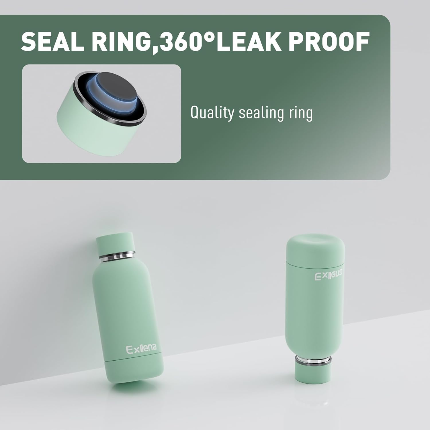 Small Water Bottle 12oz with Clip, Double Wall Stainless Steel Vacuum Small Insulated Water Bottle Keeps Drinks Cold 24 Hrs/Hot 12 Hrs for Kids Handbag School BPA Free (Mint)