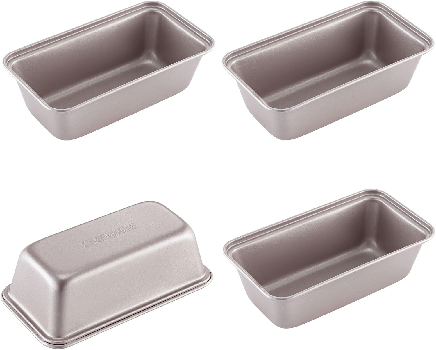 CHEFMADE Mini Loaf Pan Set, 5.5-Inch 4Pcs Non-Stick Rectangle Bread and Cake Bakeware for Oven and Instant Pot Baking (Champagne Gold)