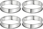 HARFINGTON 4pcs Crumpet Rings 3.94" Nonstick Round Cake Ring Stainless Steel Double Rolled English Pastry Rings for Kitchen Baking Crumpet Dessert, Silver