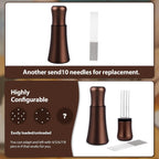 WDT tool, Espresso Distribution tools, 10 x 0.35mm 304 Stainless Steel Needles Installed with 10 Extra needles for Espresso Stirrer Replacement, Aluminum Alloy Handle with Stand (Matte Brown)