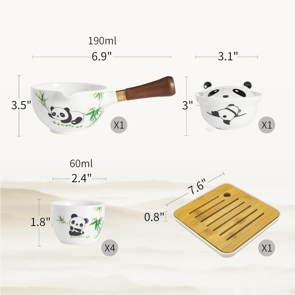 LURRIER Porcelain Chinese Gongfu Tea Set,Portable Teapot Set with 360 Rotation Tea maker and Infuser,Portable All in One Gift Bag for Travel,Home,Gifting,Outdoor and Office (Panda)