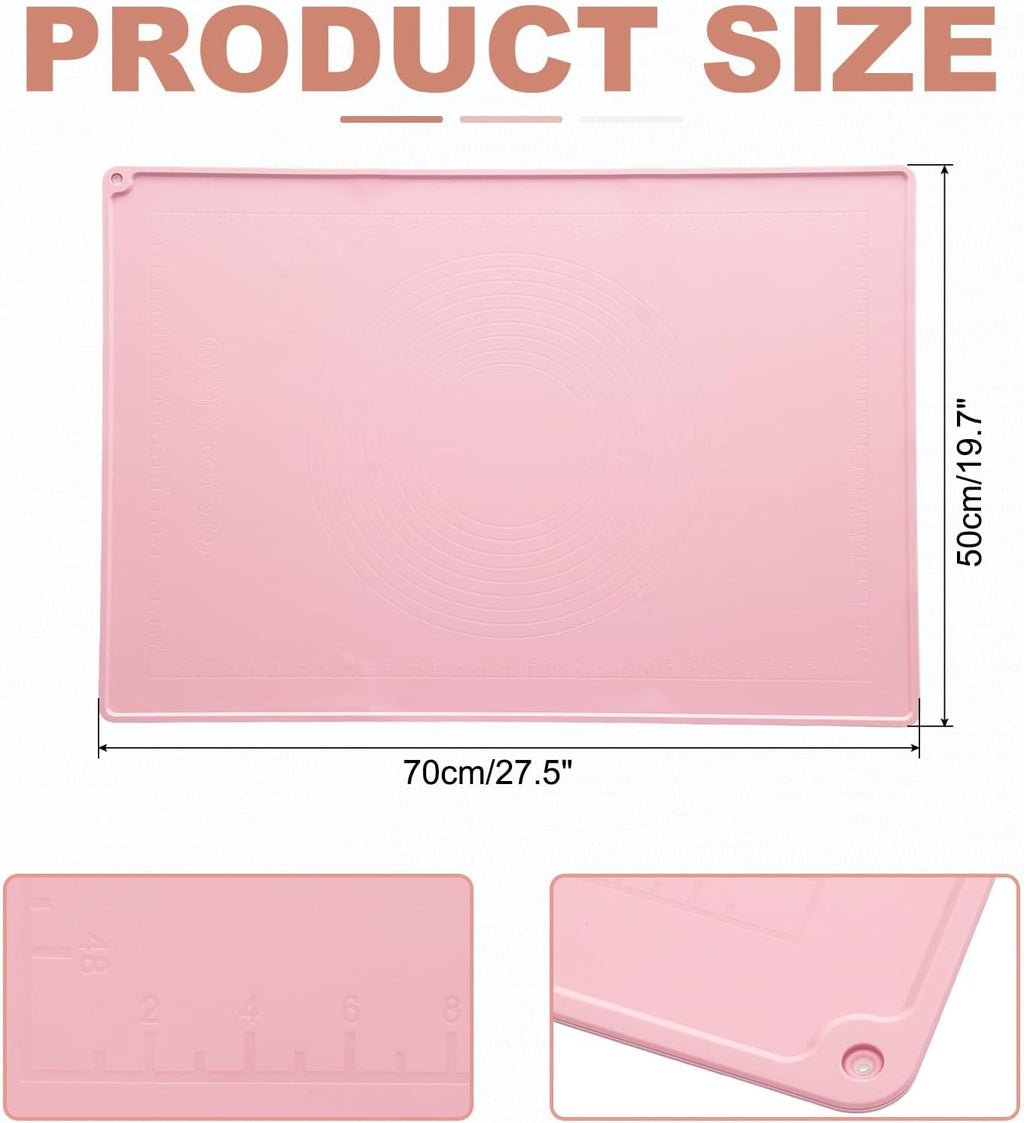 uxcell Silicone Pastry Mat, 27.5" x 19.7" Silicone Baking Mat with Measurements, Non-Stick Dough Rolling Mat for Making Pastry Cookies Bread Pizza Pink