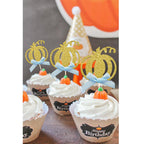 24pcs Pumpkin Cupcake Toppers, Fall Theme Cake Decoration for Baby Shower Party Supplies (Blue Bow)