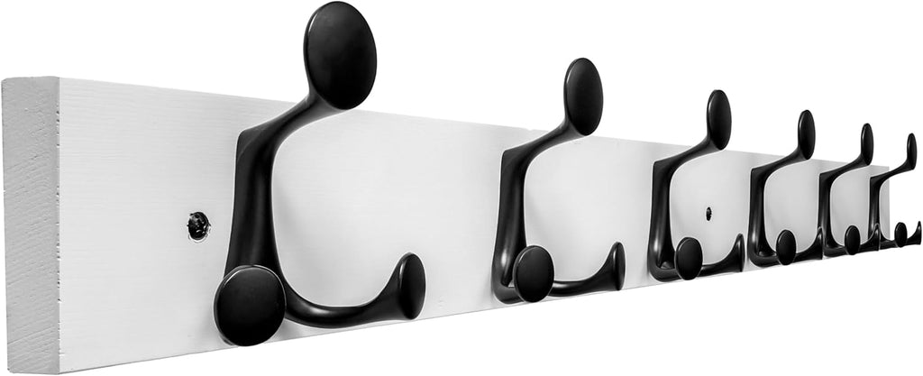 SKOLOO 36-Inch White Wood Coat Rack Wall Mount with 6 Triple Hooks - Ideal for Family Entrances, Classrooms, and Pet Supplies Storage - Perfect Coat Hooks for Wall