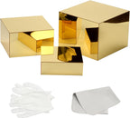 3-Piece Nesting Risers - Mirror Gold Acrylic Display Stands for Catering, Dessert, Jewelry & Party