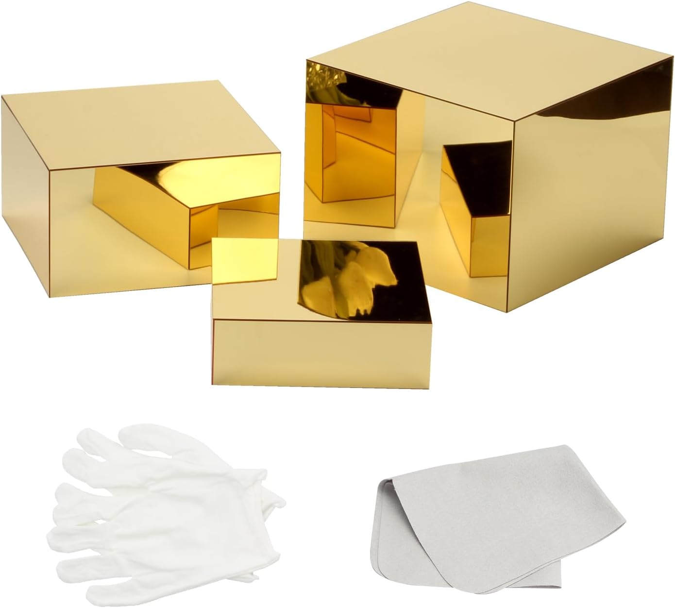 3-Piece Nesting Risers - Mirror Gold Acrylic Display Stands for Catering, Dessert, Jewelry & Party