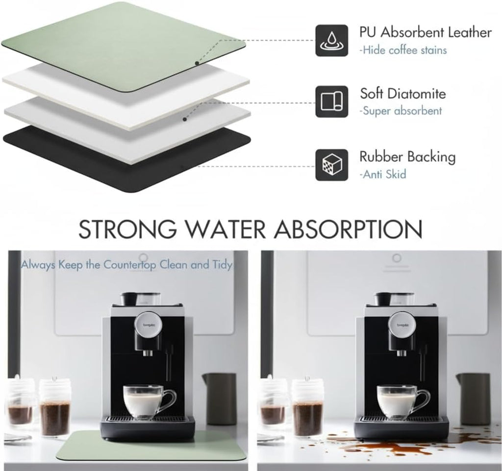 Dish Drying Mat Super Absorbent – 24" x 16" Coffee Mat for Countertops – Non-Slip Drying Mat for Kitchen Counter – Easy to Clean Water Absorbent Mat – Large Dish Drying Mats (Sage)