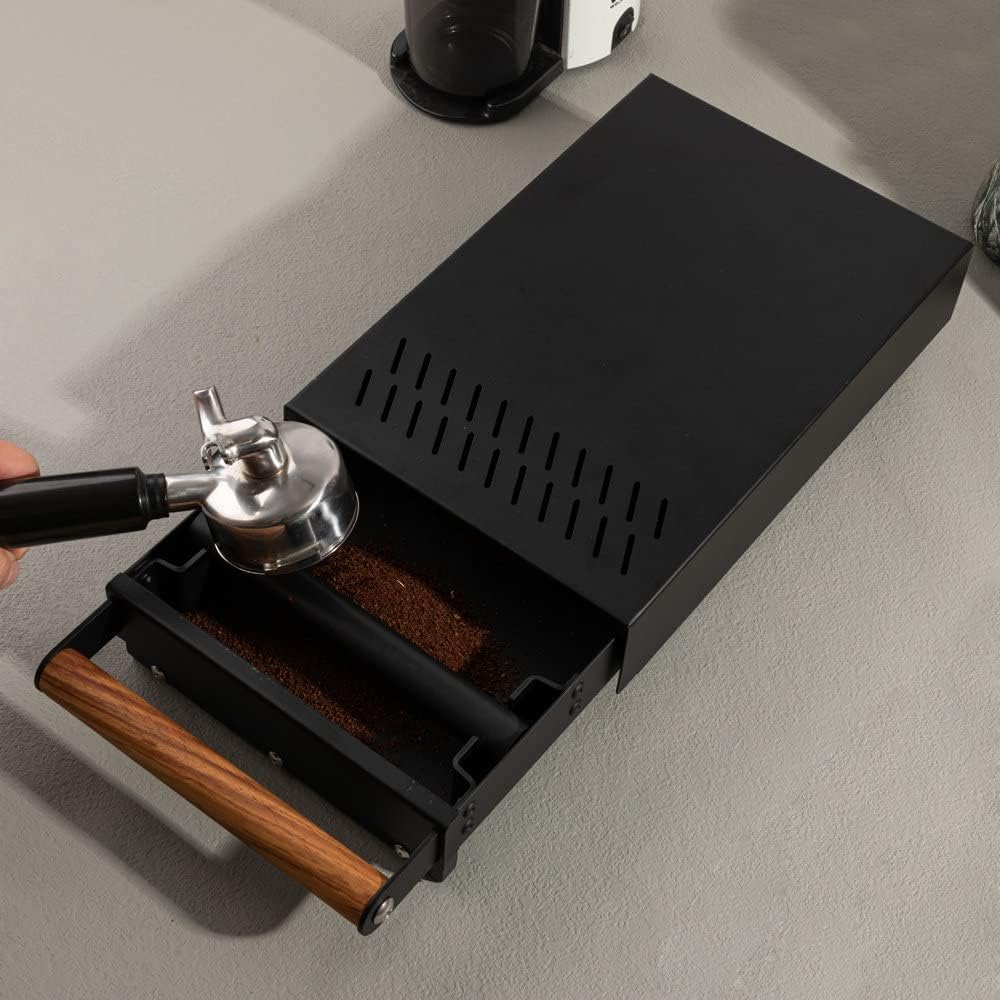 Espresso Knock Box Drawer with Handle Coffee Grounds Container Stainless Steel Coffee Knock Box Accessories (BLACK)