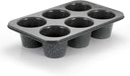 Non-Stick Popover Pans - 6-Cavity High Carbon Steel Tray Mold for Baking, Stainless Steel Jumbo Size for Premium Muffins, Homemade Cupcakes, Breads - Professional Bakery Kitchen Oven (Black)