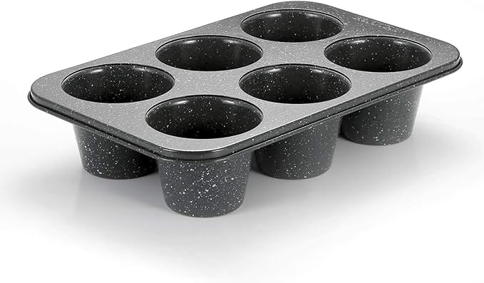 Non-Stick Popover Pans - 6-Cavity High Carbon Steel Tray Mold for Baking, Stainless Steel Jumbo Size for Premium Muffins, Homemade Cupcakes, Breads - Professional Bakery Kitchen Oven (Black)
