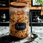 SAIOOL 2-Pack Striped Borosilicate Glass Airtight Canisters - Big mouth Large Capacity, Acacia Wood Lid, Food Storage Jars for Flour, Pasta, Pantry Organization (1 Gallon （2 Striped pack）)