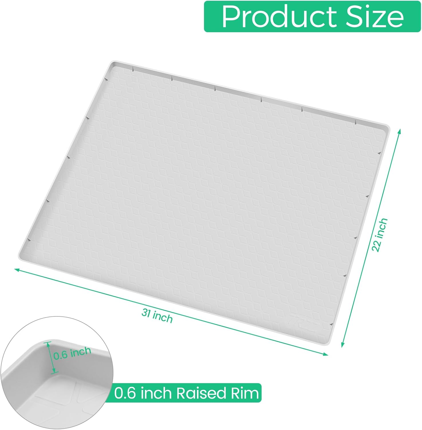 TRZZ Silicone Waterproof Under Sink Mat 31" x 22", Drip Tray and Cabinet Liner for Kitchen and Bathroom, Prevents Water Damage and Organizes Cabinets (Light Grey)