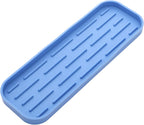 Silicone Kitchen Sink Organizer Tray for Multiple Usage,Eco-Friendly Sponges Holder for Kitchen Bathroom Counter or Sink,Dish Soap Dispenser,Scrubber,Bottle,Cup (Lichen Blue, 12"×4")