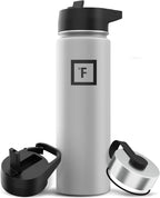 IRON °FLASK Camping & Hiking Hydration Flask with 3 Lids - Stainless Steel, Double Walled & Vacuum Insulated Water Bottle - Leak Proof & BPA Free (Graphite, Straw - 22 oz)