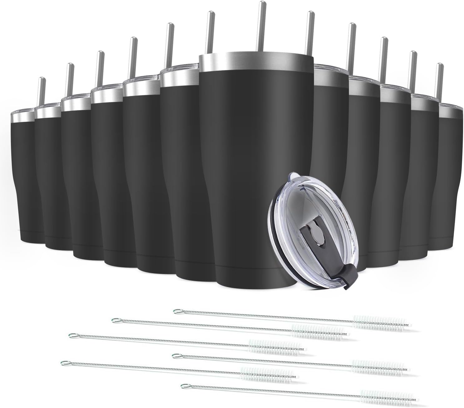 12 Pack 30oz Stainless Steel Tumblers Bulk Reusable Travel Mugs with Lid, Double Wall Powder Coated Coffe Cup for Home, Office, Outdoor Suitable for Vehicle Cup Holders