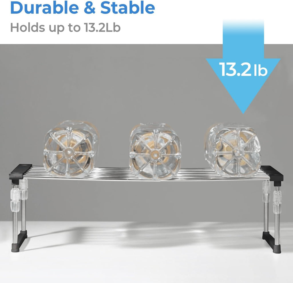 carrotez 2 Pack Expandable Cabinet Organizer, Set of 1 Width & Height-Adjustable Kitchen Cabinet Organizer Shelf, Stackable Kitchen Counter Shelf, 11.8~19.6 x 7.8 x 5.9~9" Black