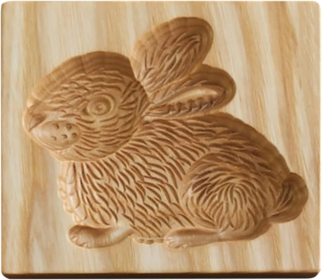 Wooden Cookie Biscuit Mold, 3D Baking Mold, Embossing Craft Decorating Baking Tool, Suitable for Halloween Thanksgiving Christmas Kitchen DIY (Rabbit 10 * 10 * 2)
