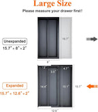 Bamboo Kitchen Tool Drawer Organizer Storage Black Cutlery Tray Expandable Silverware Drawer Divider Organizers Large Cooking Utensil Holder for Drawers Spoon Flatware Organizer Silverware Trays