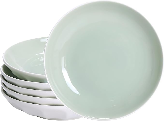 Set of 6 Dinner Plates 8 Inch, Green Porcelain Plates, Microwave Oven Dishwasher Safe Scratch Resistant