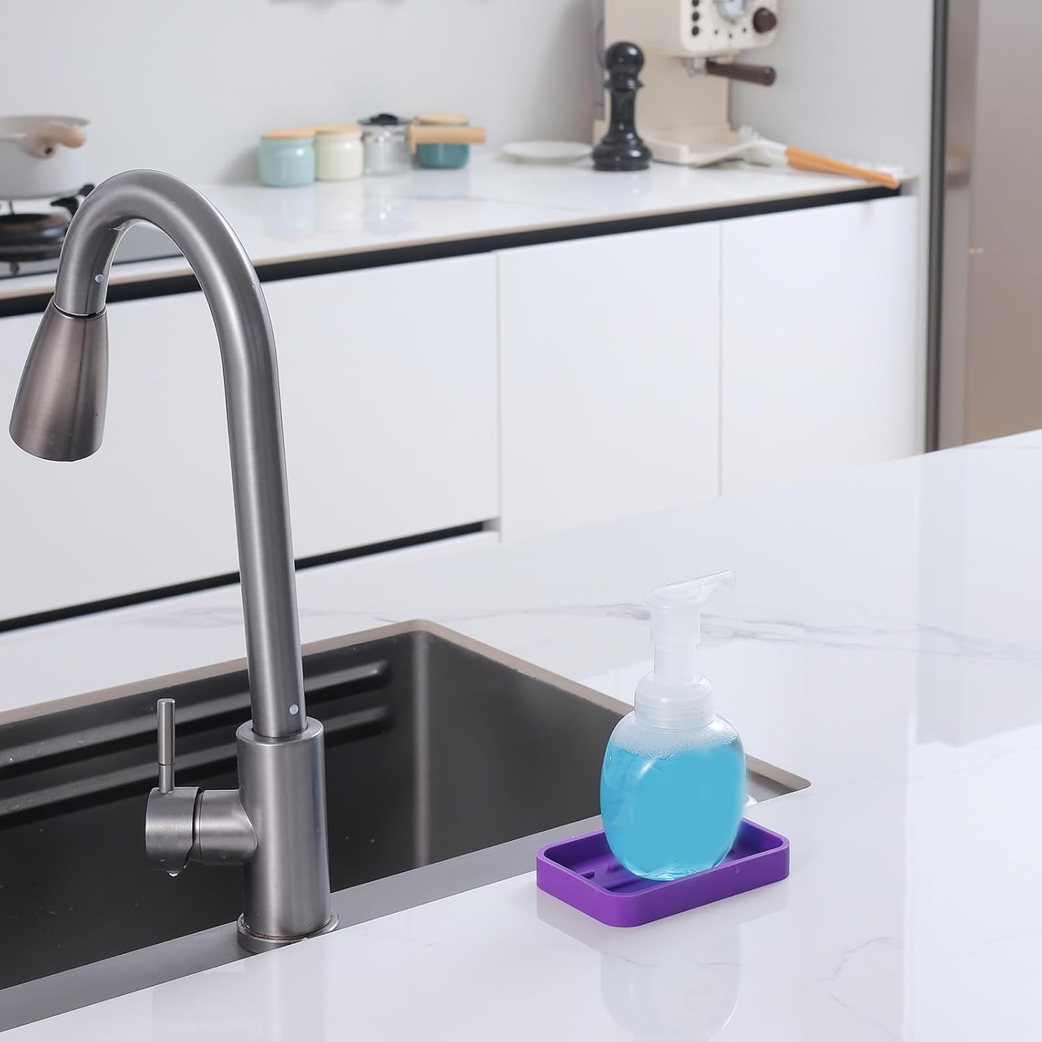 Silicone Kitchen Sink Organizer Tray for Multiple Usage,Easy Clean Sponges Holder for Kitchen Bathroom Counter or Sink,Dish Soap Dispenser,Scrubber,Bottle,Cup Purple 4.9”x 3.2”