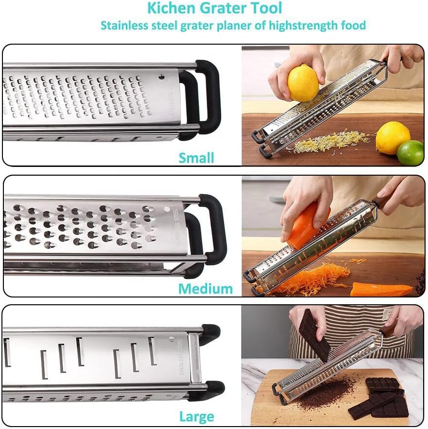 3 in 1 Cheese Grater Zester Citrus Lemon 304 Stainless Steel Zester Versatile Sharp Tool for Parmesan Cheese Ginger Garlic Nutmeg Chocolate Vegetables Fruits 12''