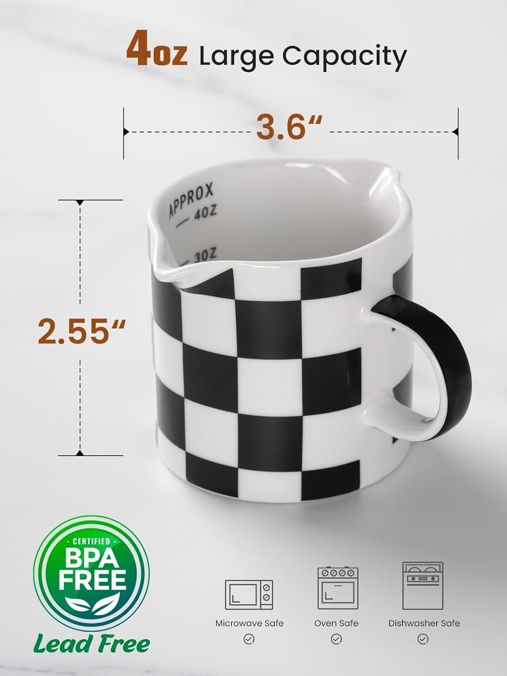 Espresso Cups, 5 OZ Ceramic Double Spouts Cups, Espresso Shot Cup with Handle and Measuring, Small Coffee Mugs Accessories for Espresso Machine Set Suitable for Milk Syrup