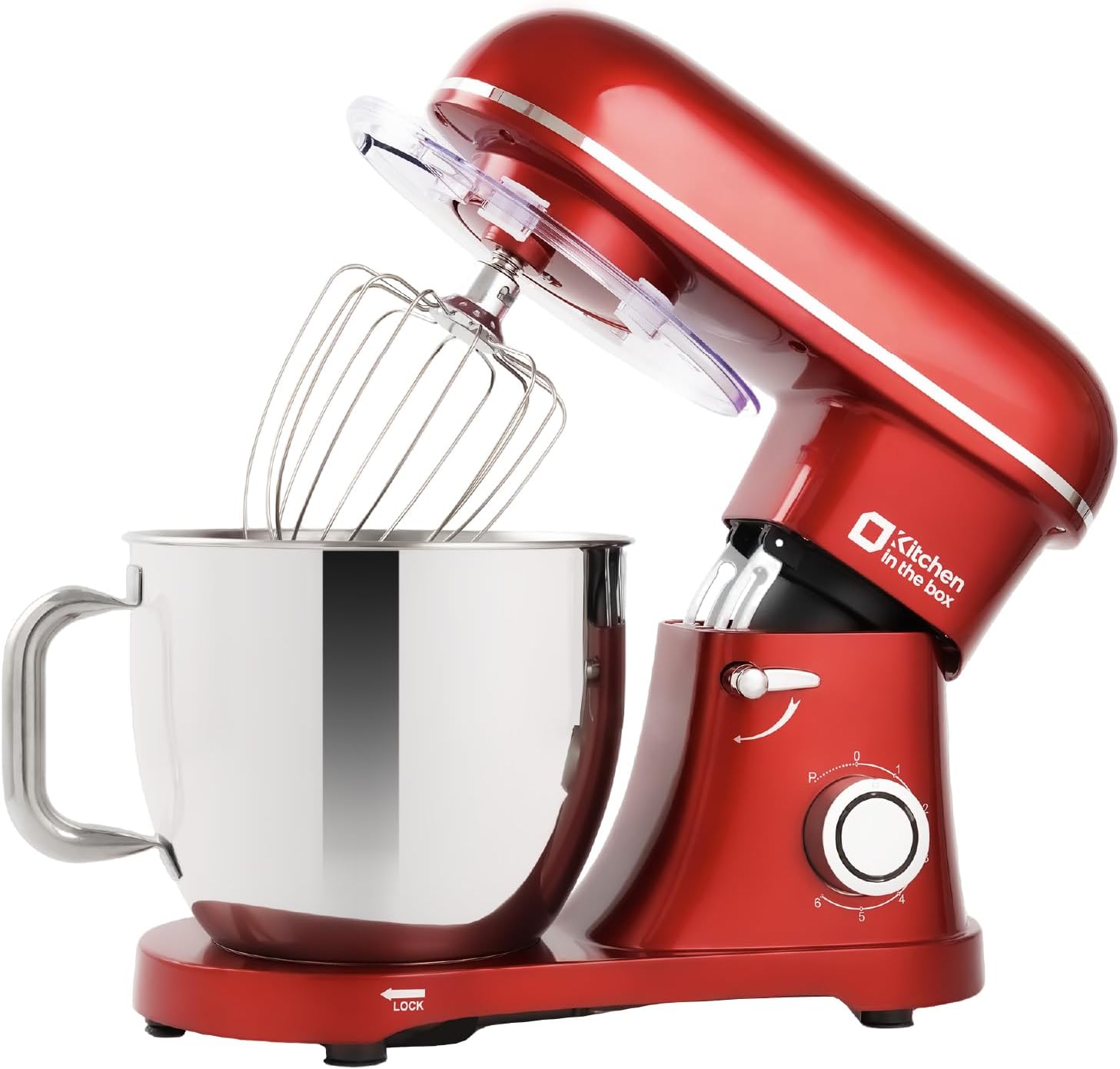 Kitchen in the box Stand Mixer - 6.5 Quart Mixing Bowl, 900 Watt Powful Bread Bread Dough Mixers Tilt-head with Dough Hook, Whisk, Flat Beater and Splash Guard (Red)