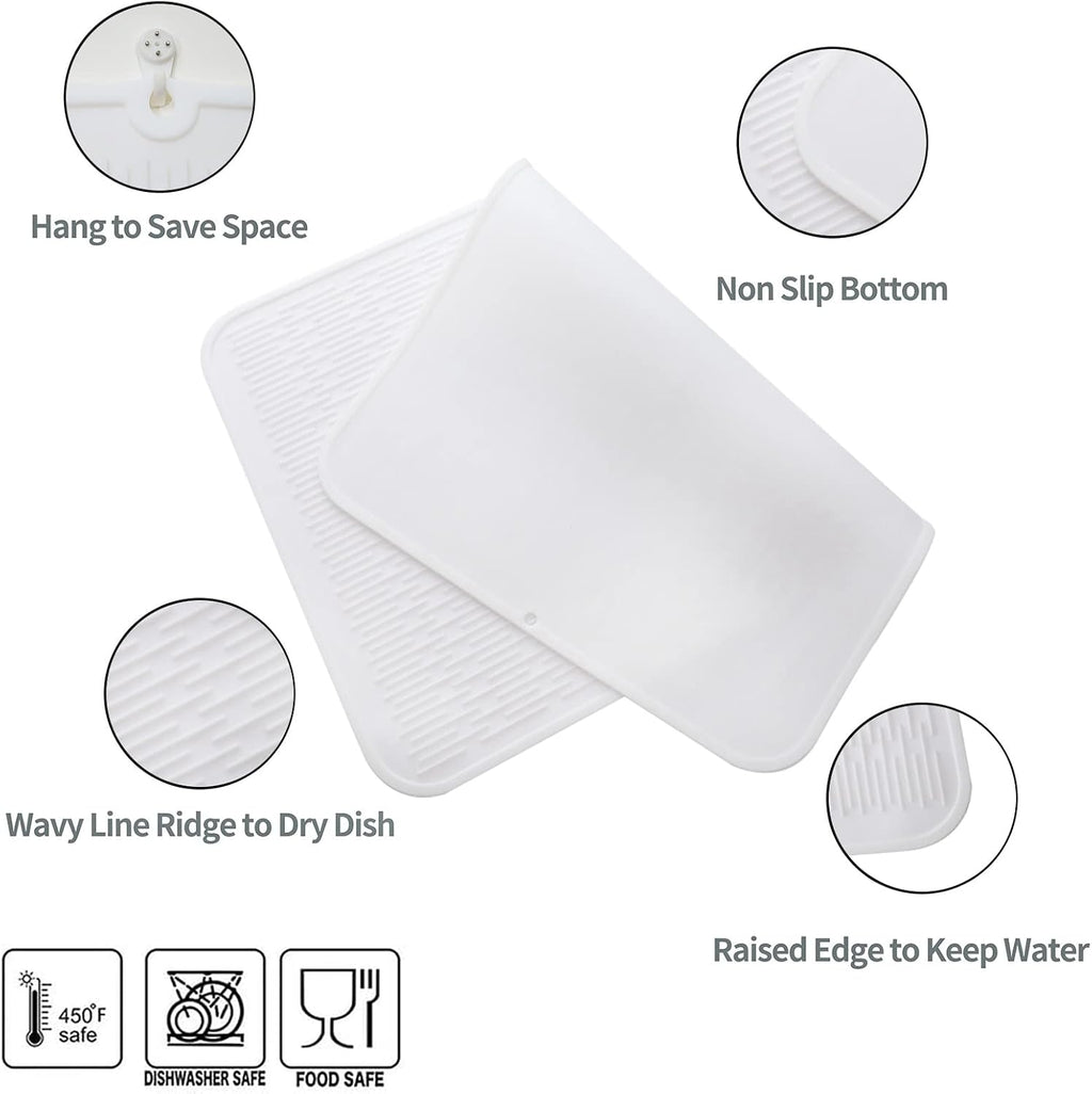Silicone Dish Drying Mat for Multiple Usage,Easy clean,Eco-friendly,Heat-resistant Silicone Mat for Kitchen Counter or Sink,Refrigerator or Drawer Liner White 4XL 32 inches x 18 inches