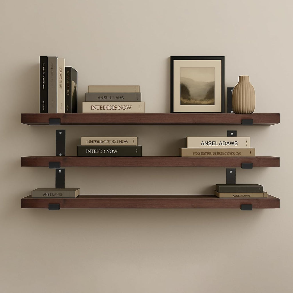 CONSDAN Floating Shelves for Wall Mounted Book Shelf Hanging Shelves Floating Bookshelf for Bedroom, Bathroom, Living Room, Kitchen USA Grown Solid Hardwood, Dark Maple 24x7.5x1.5 in (Set of 3)